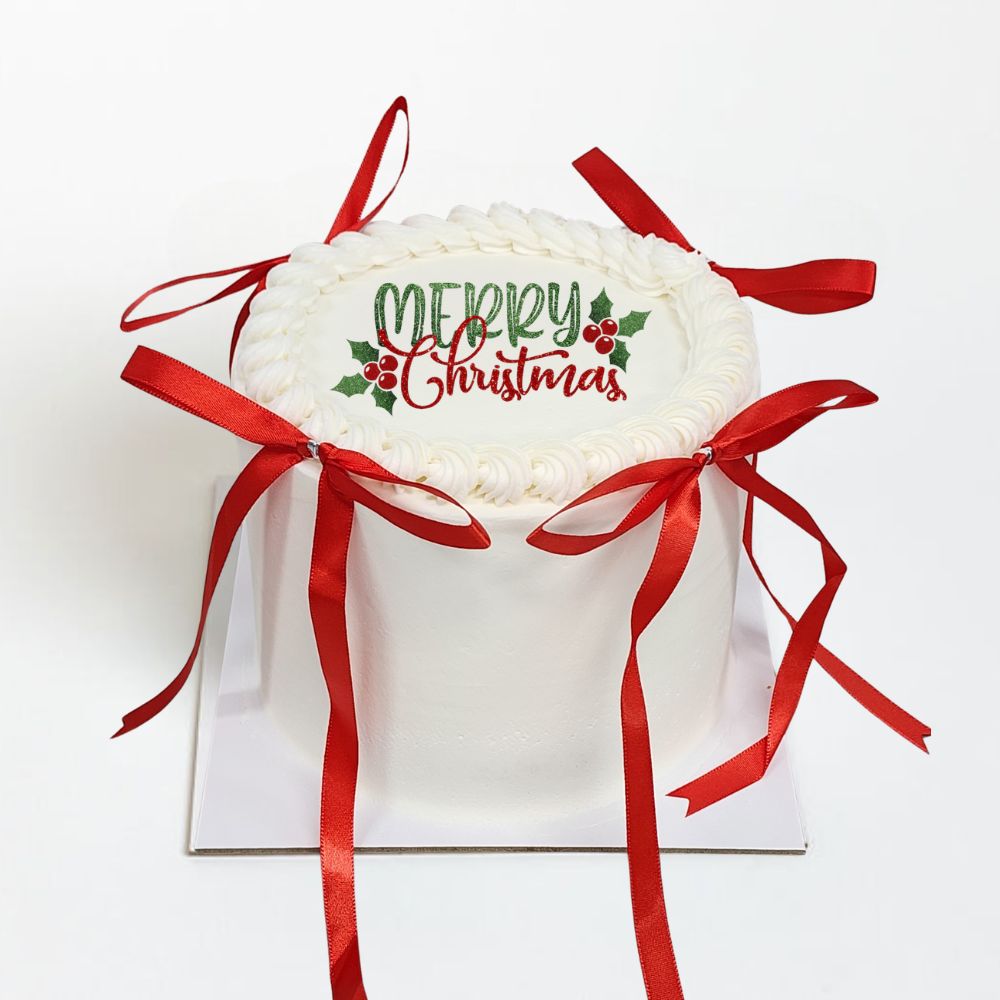 CHRISTMAS White Cake with RED BOWS