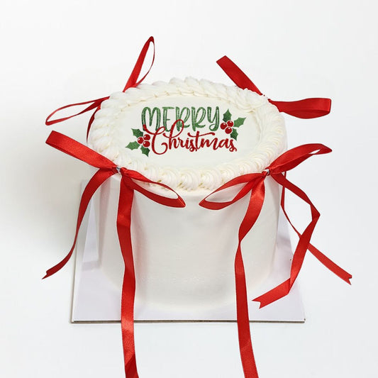 CHRISTMAS White Cake with RED BOWS