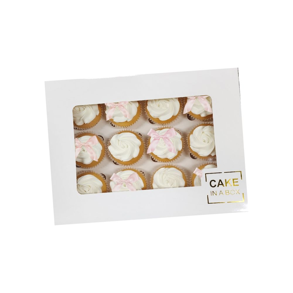 Deluxe Range White Swirl - Pink Bow 12pk