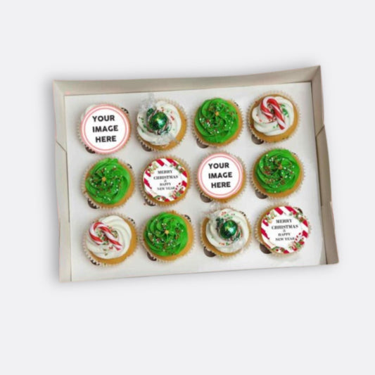 Custom Image 12 Pack – Assorted Merry Christmas Cupcakes